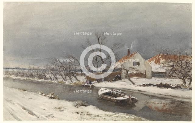 Winter landscape with houses by a canal, 1874. Creator: Louis Apol.
