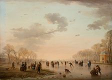 Winter Landscape with Ice Skaters on a River, 1800. Creator: Andries Vermeulen