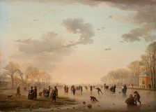Winter Landscape with Ice Skaters on a River, 1800. Creator: Andries Vermeulen