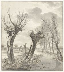 Winter landscape with pollard willows along a frozen ditch, 1766-1815. Creator: Jacob van Strij