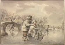 Winter landscape with skaters, 18th century. Creator: Jacob van Strij