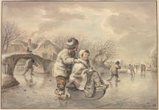 Winter landscape with skaters, 18th century. Creator: Jacob van Strij