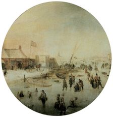 Winter landscape with skaters
