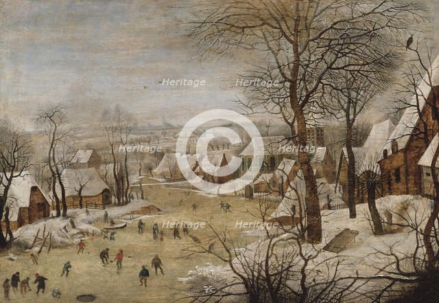 Winter Landscape with Skaters and a Bird Trap, early 17th century. Creator: Pieter Brueghel the Younger.
