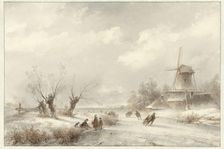 Winter landscape with skaters by a windmill, 1827-1897. Creator: Lodewijk Johannes Kleijn