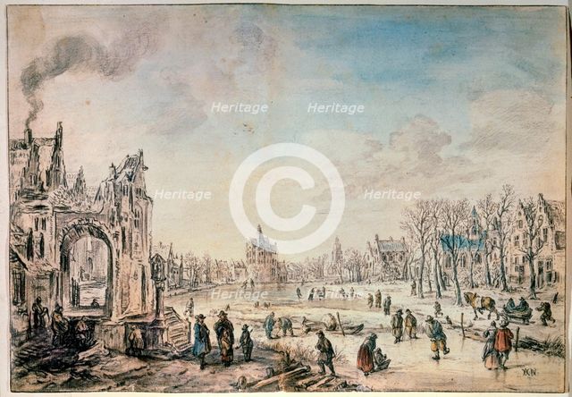 'Winter Landscape with Skaters', Dutch painting of 17th century. Artist: Aert van der Neer