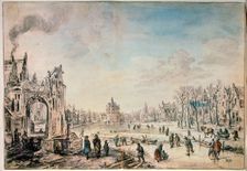 Winter Landscape with Skaters Dutch painting of 17th century. Artist: Aert van der Neer