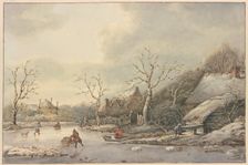 Winter landscape with skaters on a canal, 18th century. Creator: Jan Hulswit