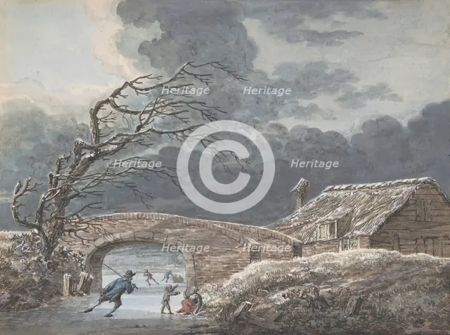 Winter Landscape with Skaters on a Frozen Canal, n.d.. Creator: Vincent Jansz. van der Vinne.