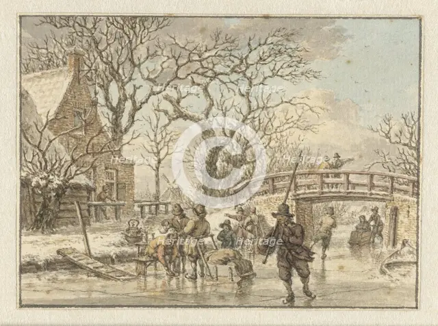 Winter landscape with skaters on a river, 1781. Creator: Jacob Cats.