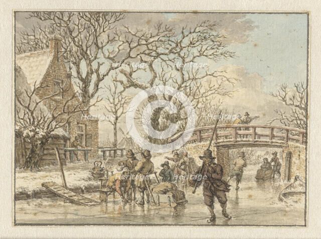 Winter landscape with skaters on a river, 1781. Creator: Jacob Cats.