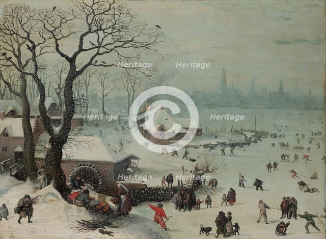 Winter Landscape with Snowfall near Antwerp, 1575. Creator: Lucas van Valckenborch.