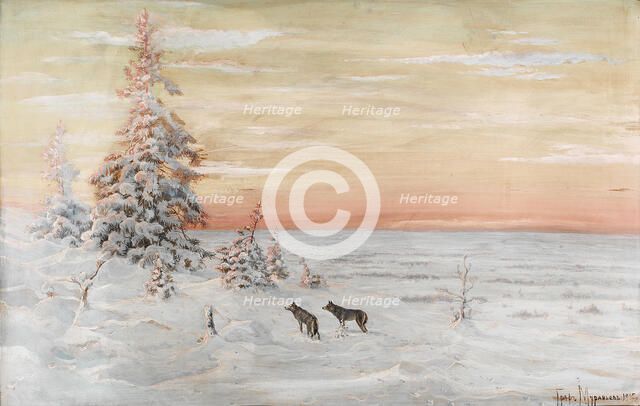 Winter Landscape with wolves, 1915. Artist: Muravyov, Count Vladimir Leonidovich (1861-1940)
