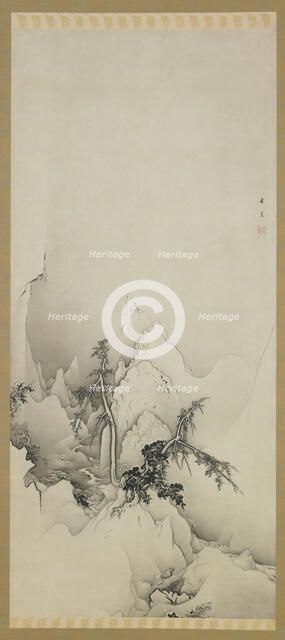 Winter landscape: a ravine, Meiji era, 1883. Creator: Kano Hogai.