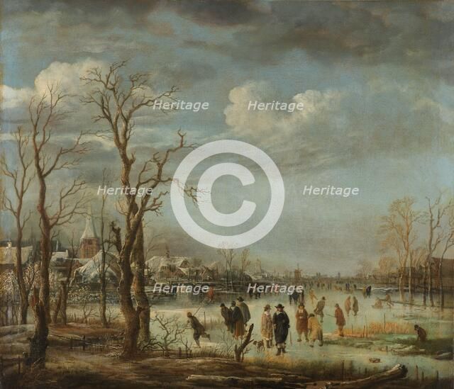 Winter Landscape near a Town with Bare Trees, c.1650-c.1655. Creator: Aert van der Neer.