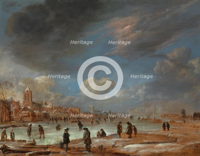 Winter Landscape near a Town with Kolf Players, c.1658-c.1660. Creator: Aert van der Neer.