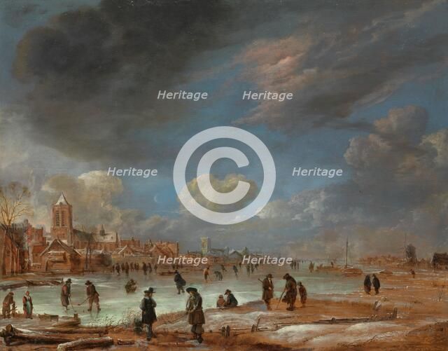 Winter Landscape near a Town with Kolf Players, c.1658-c.1660. Creator: Aert van der Neer.