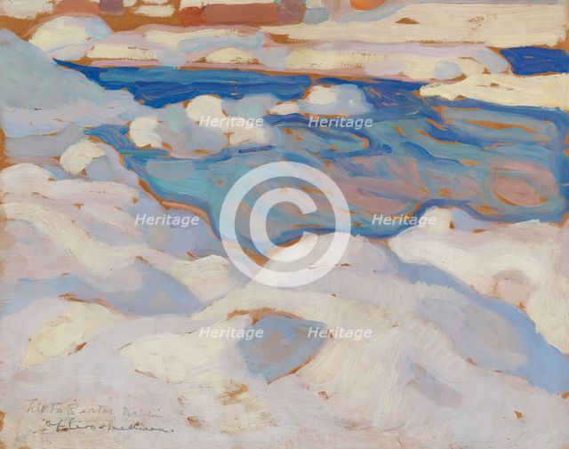 Winter landscape, rapids, early-mid 20th century. Creator: Eero Snellman.