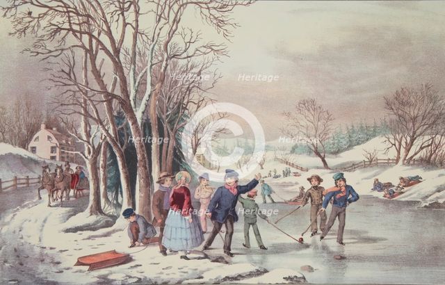 Winter Pastime, pub. 1855,  Currier & Ives (Colour Lithograph)