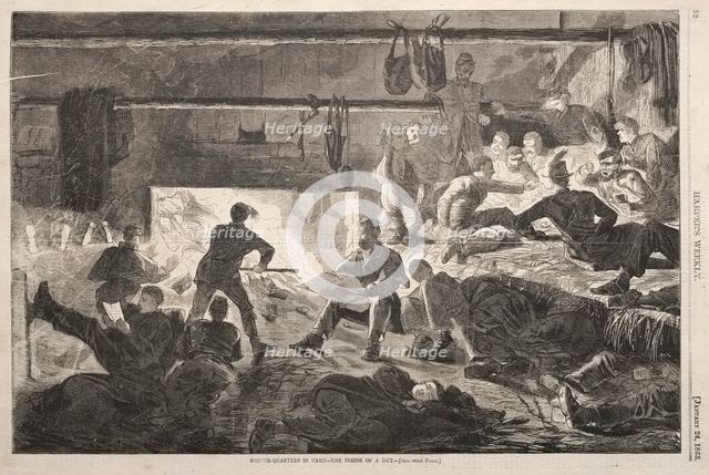 Winter Quarters in Camp - The Inside of a Hut, 1863. Creator: Winslow Homer (American, 1836-1910).