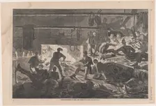 Winter Quarters in Camp - The Inside of a Hut (Harper's Weekly, Vol. VII), January 24, 1863. Creator: Unknown