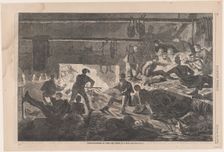 Winter Quarters in Camp - The Inside of a Hut (Harper's Weekly, Vol. VII), January 24, 1863. Creator: Unknown