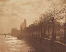Winter's mood Victoria embankment. From the album: Photograph album - London, 1920s. Creator: Harry Moult