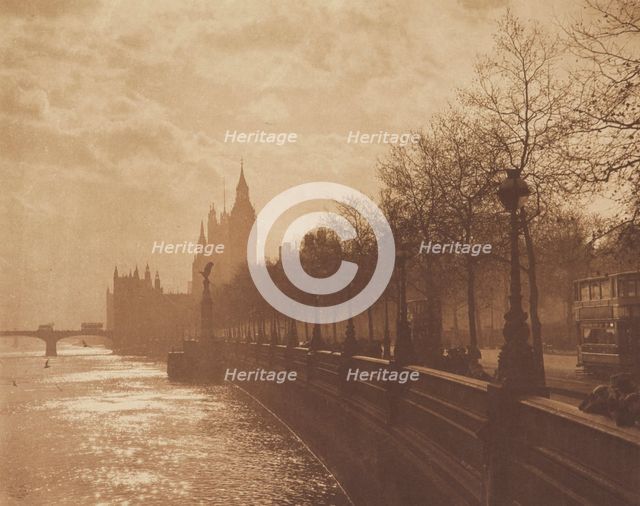 Winter's mood Victoria embankment. From the album: Photograph album - London, 1920s. Creator: Harry Moult.