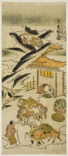 Winter: Storing Rice (Fuyu: kome osame no zu), No. 4 from the series "The Four Seasons..., c. 1730s. Creator: Torii Kiyomasu