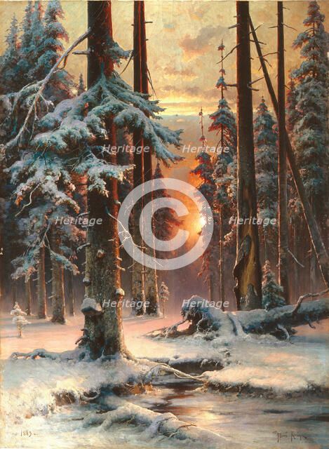 Winter Sunset in the Fir Forest, 1889. Artist: Klever, Juli Julievich (Julius), von (1850-1924)