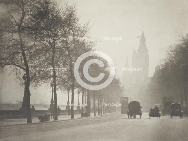 Winter sunshine, Victoria embankment. From the album: Photograph album - London, 1920s. Creator: Harry Moult.