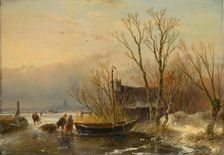 Winter Scene on the Ice with Wood Gatherers, 1849. Creator: Andreas Schelfhout