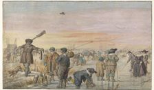Winter Scene on the Ice, with a Hunter Showing an Otter, c.1625-c.1630. Creator: Hendrick Avercamp