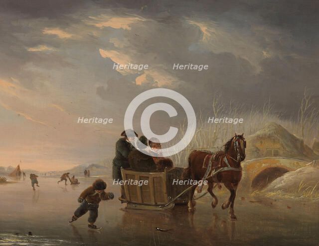 Winter Scene (Horse-Sleigh on the Ice), 1790-1814. Creator: Andries Vermeulen.