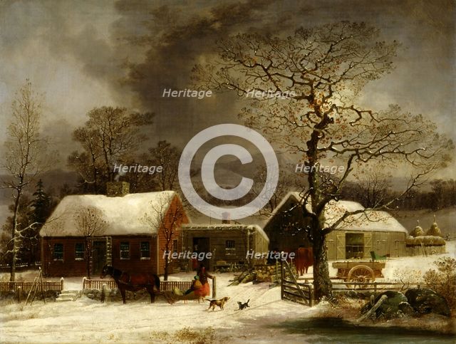 Winter Scene in New Haven, Connecticut, ca. 1858. Creator: George Henry Durrie.