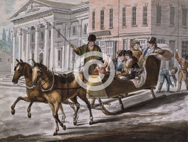 Winter Scene in Philadelphia—The Bank of the United States in the Background, 1811-ca. 1813. Creator: Attributed to John Lewis Krimmel (1786-1821).