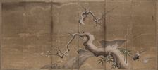 Winter Scene with Plum Trees and Pheasants (Birds Left), early 1600s. Creator: Kano Naonobu (Japanese, 1607-1650)