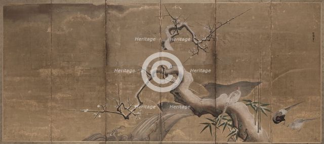 Winter Scene with Plum Trees and Pheasants , early 1600s. Creator: Kano Naonobu (Japanese, 1607-1650).
