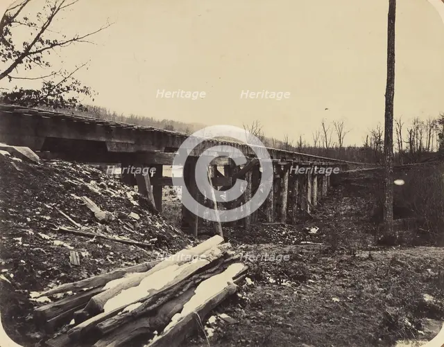 Winter Scene with Trestle Bridge Along the Atlantic & Great Western Railway, 1862-64. Creator: James Fitzallen Ryder.