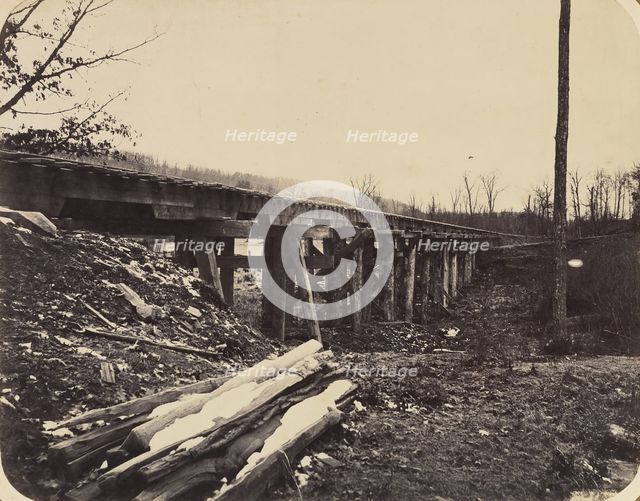 Winter Scene with Trestle Bridge Along the Atlantic & Great Western Railway, 1862-64. Creator: James Fitzallen Ryder.