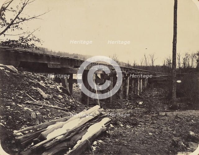 Winter Scene with Trestle Bridge Along the Atlantic & Great Western Railway, 1862-64. Creator: James Fitzallen Ryder.