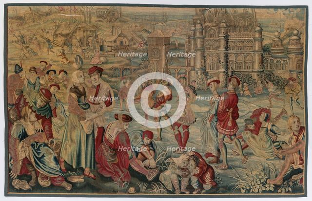 Winter: Skating Scene (From Set of Four Seasons), late 1600s - early 1700s. Creator: Gobelins (French).