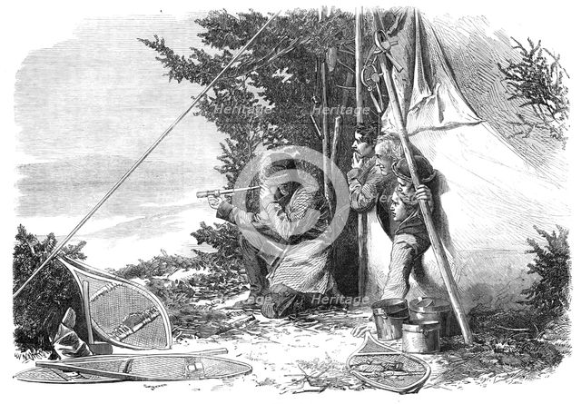 Winter sports in Canada: moose-hunting: game in sight, 1868. Creator: Unknown.