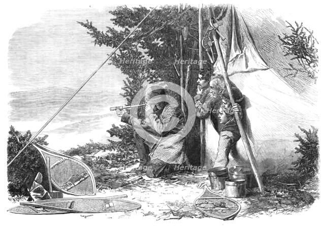 Winter sports in Canada: moose-hunting: game in sight, 1868. Creator: Unknown.