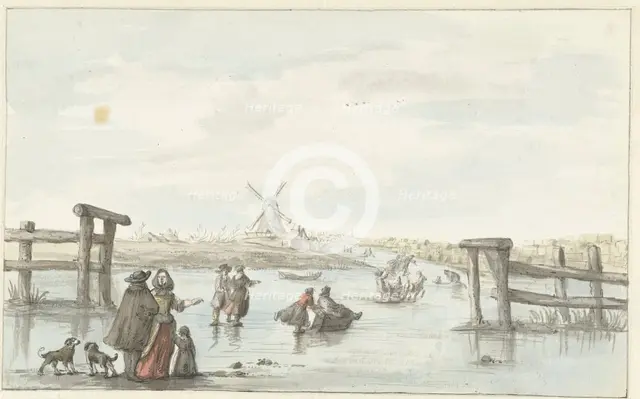 Winter view at Zwarte Water (Black Water) near Zwolle (?), 1661-1693. Creator: Gerrit Grasdorp.