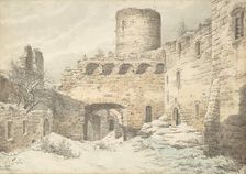 Winter View of the Courtyard of a Medieval Castle in Ruins, 1832. Creator: Julius von Leypold