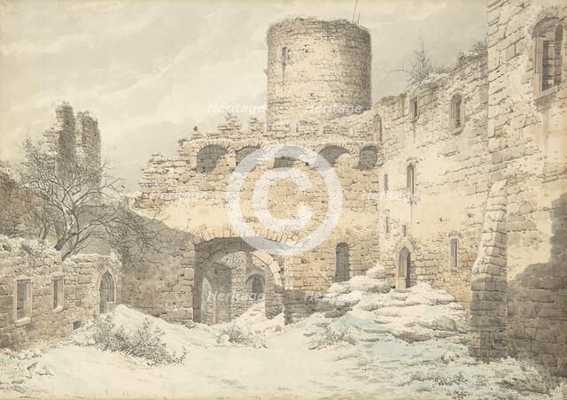Winter View of the Courtyard of a Medieval Castle in Ruins, 1832. Creator: Julius von Leypold.