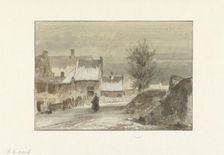 Winter view with a woman standing on the ice, 1829-1866. Creator: Johannes Franciscus Hoppenbrouwers