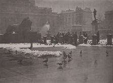Winter's bite, Trafalgar Square, 1920s. Creator: Harry Moult