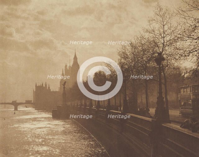 Winter's mood Victoria embankment. From the album: Photograph album - London, 1920s. Creator: Harry Moult.